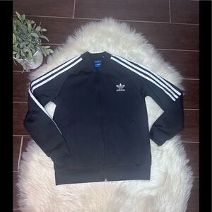 Adidas Originals black 3 stripes track jacket sz medium youth